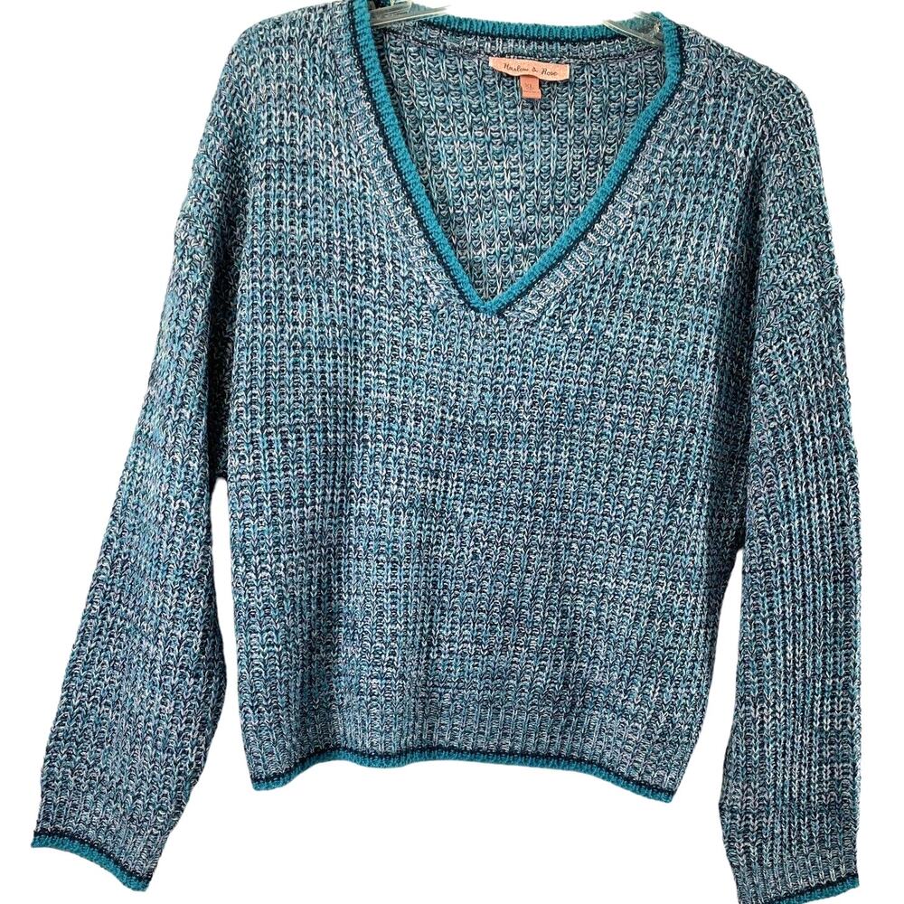 Harlow & Rose Sweater Womens XL Blue V Neck Pullover Chunky Knit School Girl